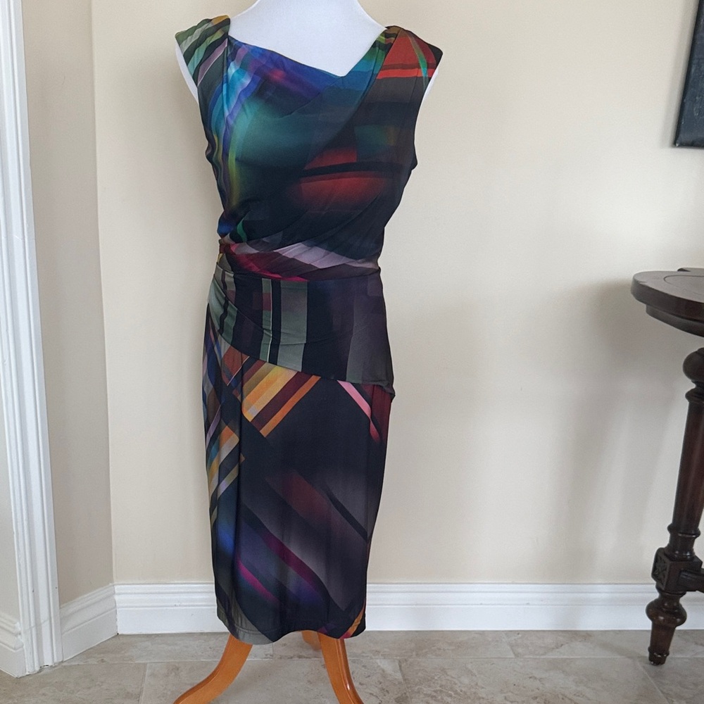 Kay Unger Multicolor Abstract Midi Dress
